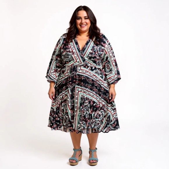 Sandra Darren Bohemian Plus Size Long Sleeve Dress - Picture 4 of 14
